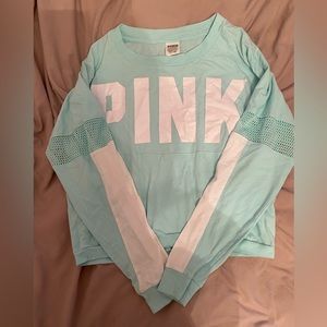 Victoria Secret Pink Teal Long Sleeve Cropped Shirt Size XS